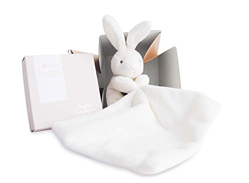 Doudou et Compagnie 303 - Conejo de peluche con mantita de arrullo en caja de regalo, color beige